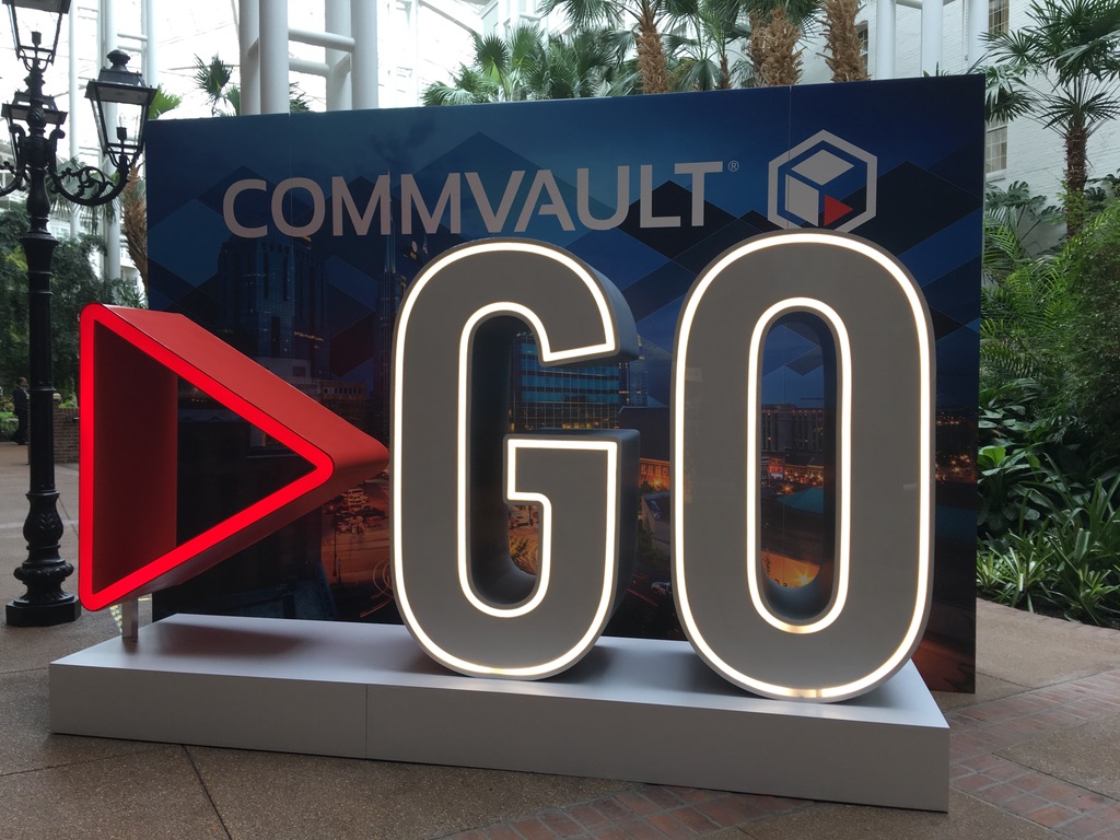 Commvault event installation with illuminated GO sign